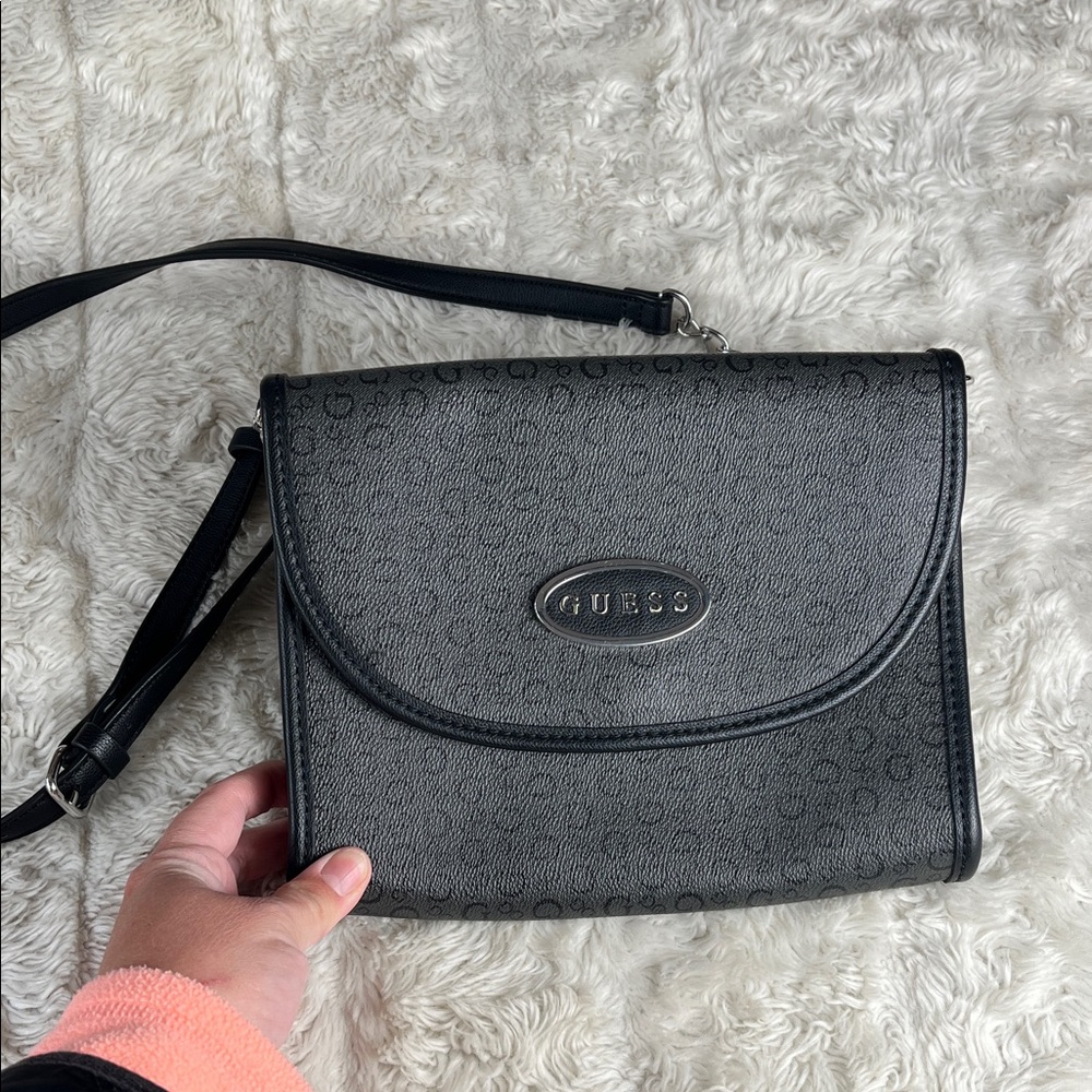 GUESS Charcoal Holy Springs Medium‎ Sized Crossbody Bag Logo